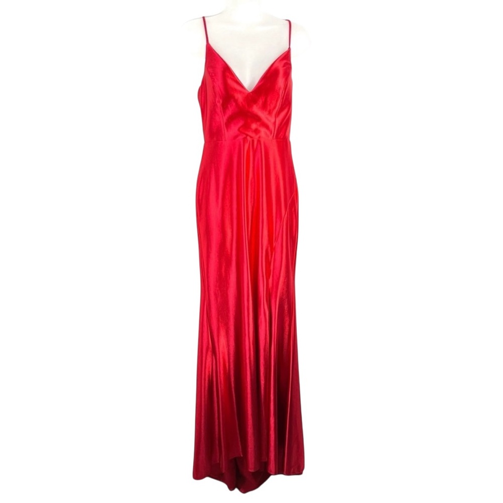 Jump Apparel Satin Silky Red Sleeveless Floor Length Formal Gown Prom Dress NWT